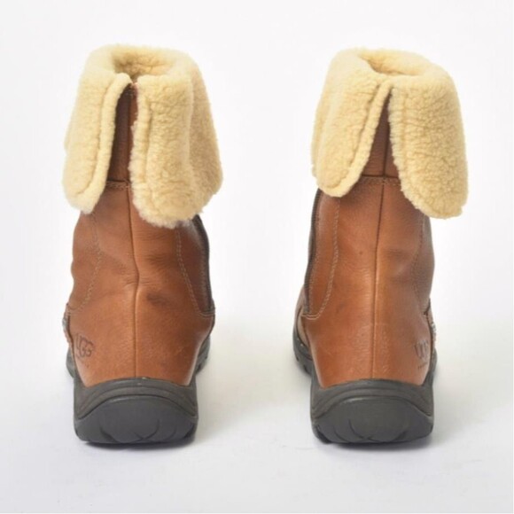 Uggs Brown Leather Ankle Shearling Cuff Bootie Size US 8  / EUR 39 - Picture 5 of 6